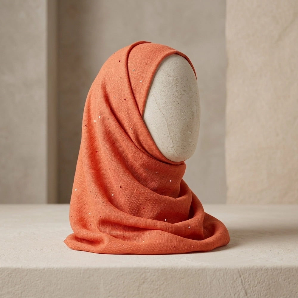 orange sequin lawn hijab vibrant modest fashion scarf