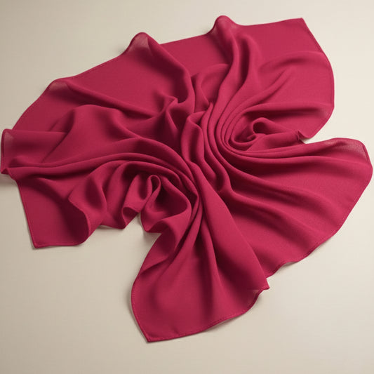 Crimson glow georgette hijab fabric laid flat showing lightweight airy folds