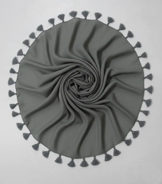 Charcoal grey lawn tassels hijab lightweight breathable modest scarf with tassel edges Graceful Layers