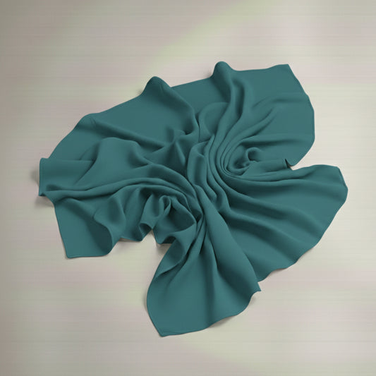 Midnight aqua georgette hijab fabric laid flat showcasing smooth airy drape