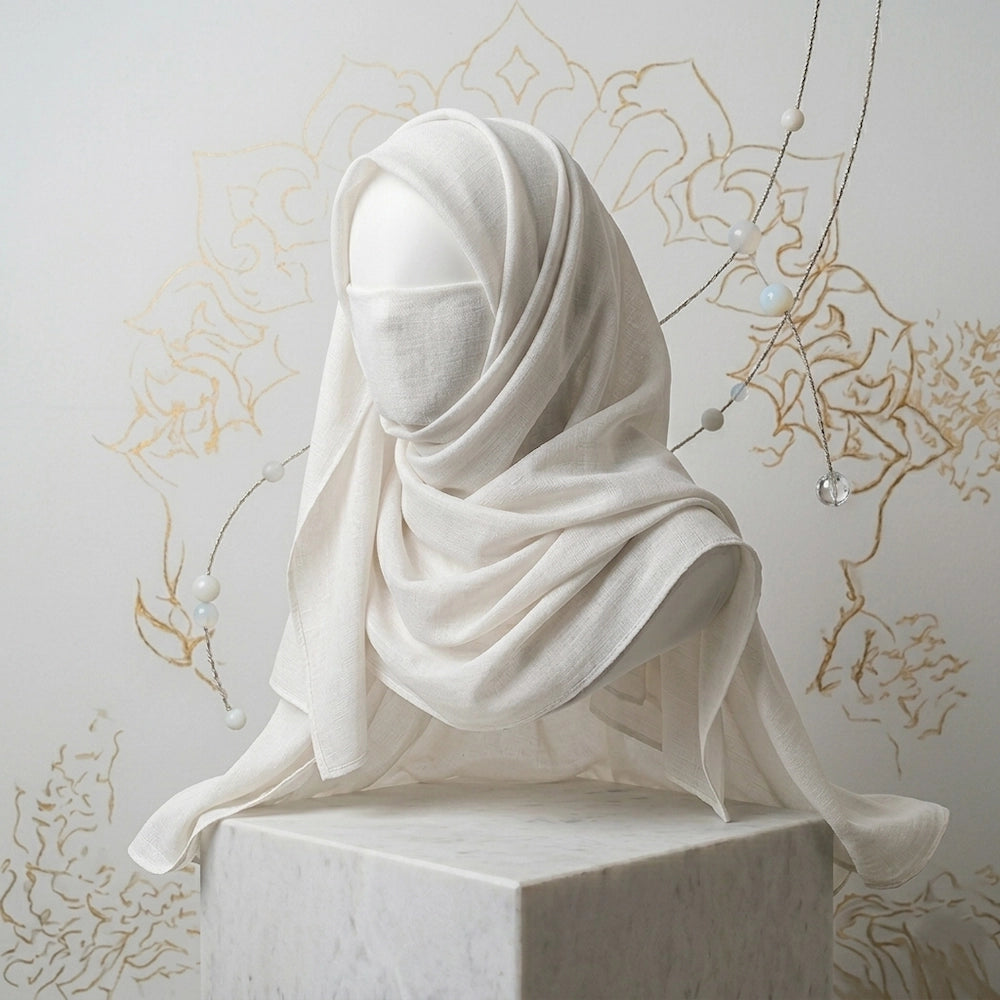 Pale white modal lawn hijab XL size soft breathable textured hijab Pakistan