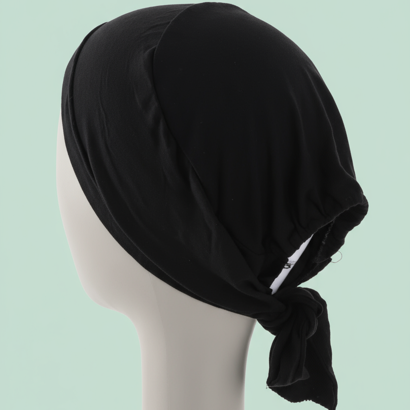 Black Tie Back Tube Cap - Soft and Adjustable Under Hijab Band