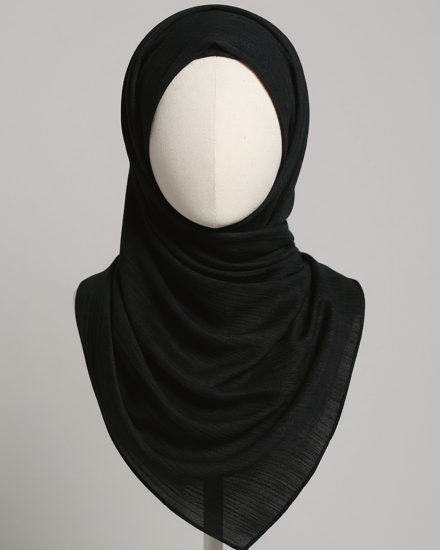 Black matte silk hijab with soft matte finish and elegant drape