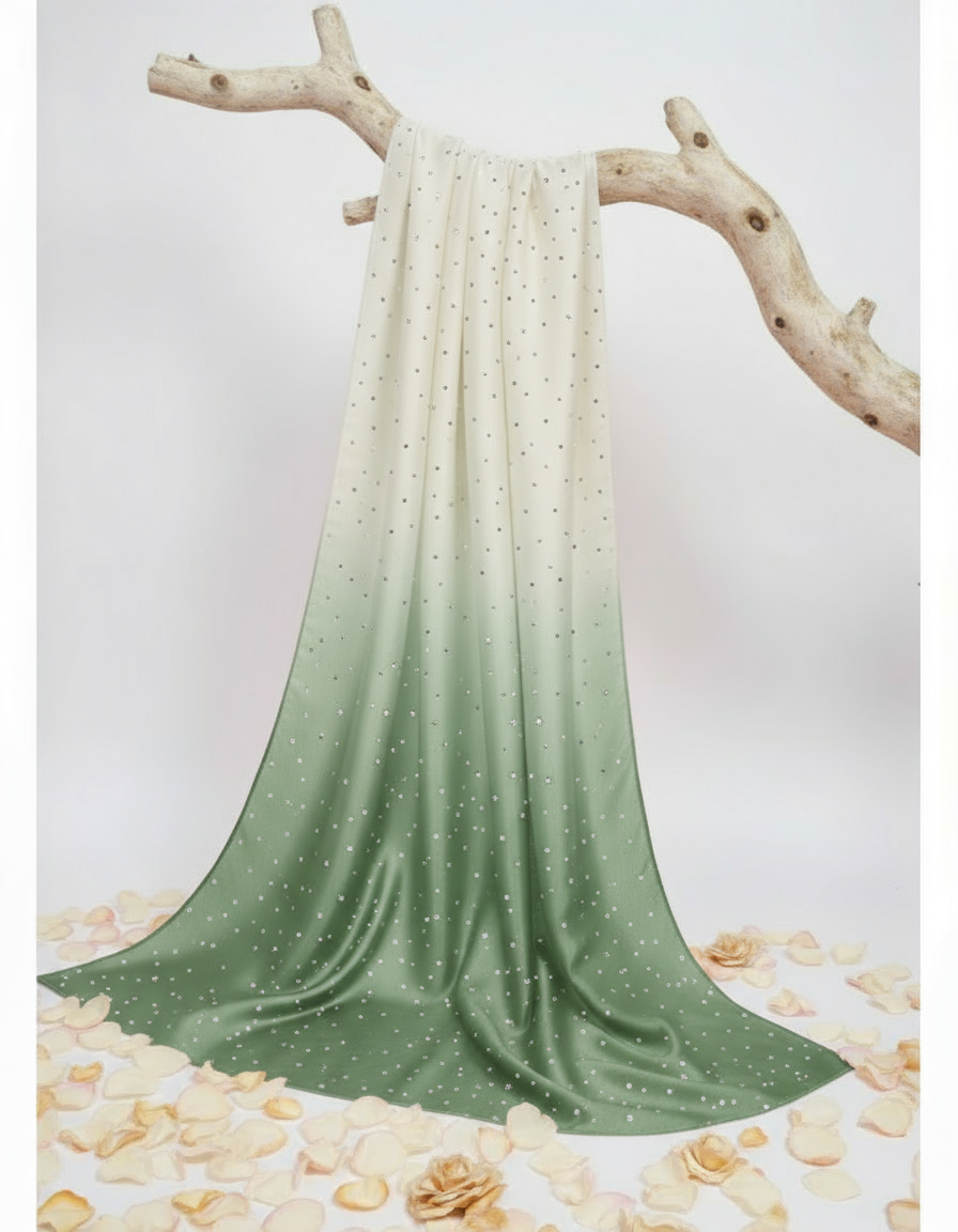 Three Tone Sage Green - Silk Ombre Rhinestones