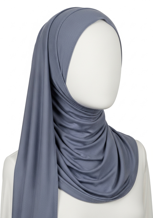 Dusty periwinkle weightless jersey hijab with soft drape