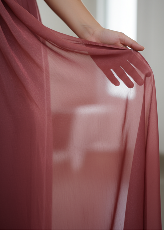 Fuchsia pink silk organza hijab soft shimmer closeup