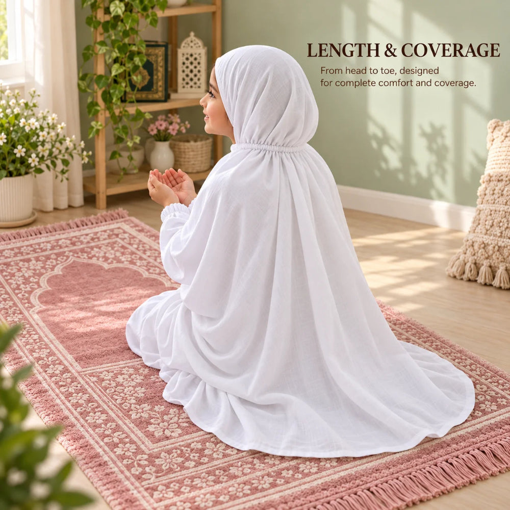White plain kids namaz chaddar for girls