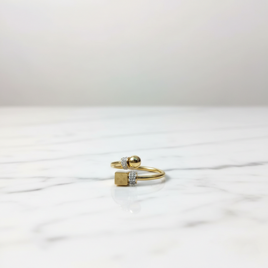 Gold open-ended bypass adjustable zircon luxury ring