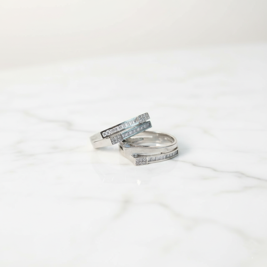 GL Luxe Double Bar Pavé Silver Ring | Modern Minimalist Statement Ring