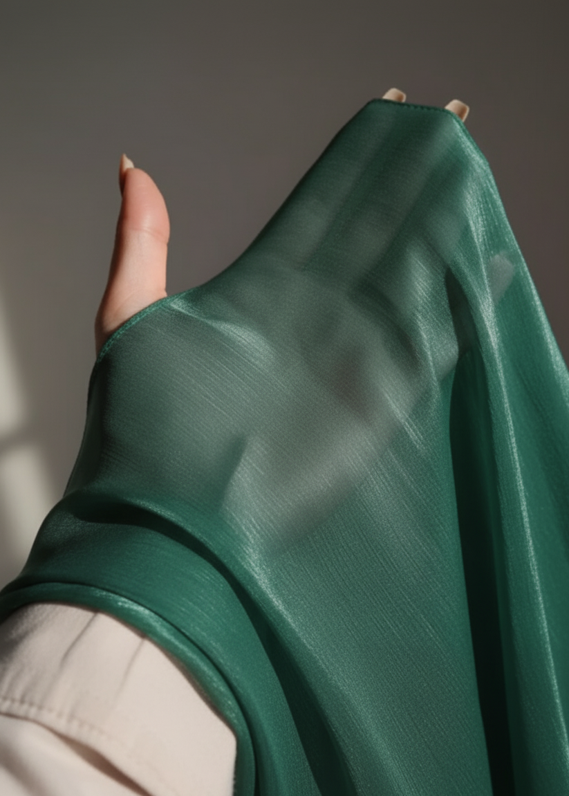 Luxury organza silk hijab in deep green shade