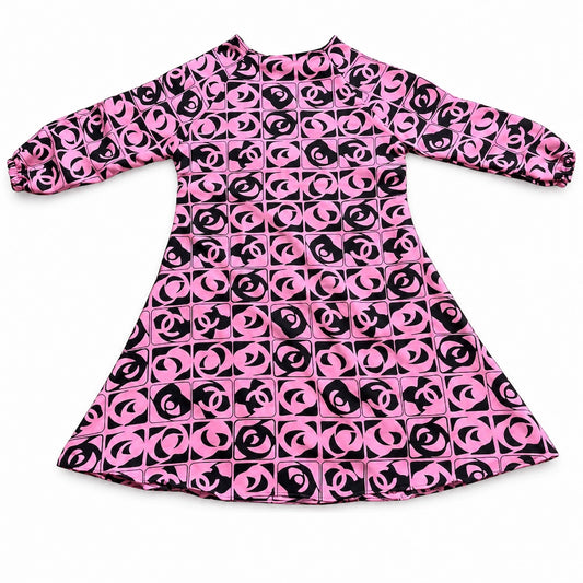 Pink and Black Circular Print Kids Abaya