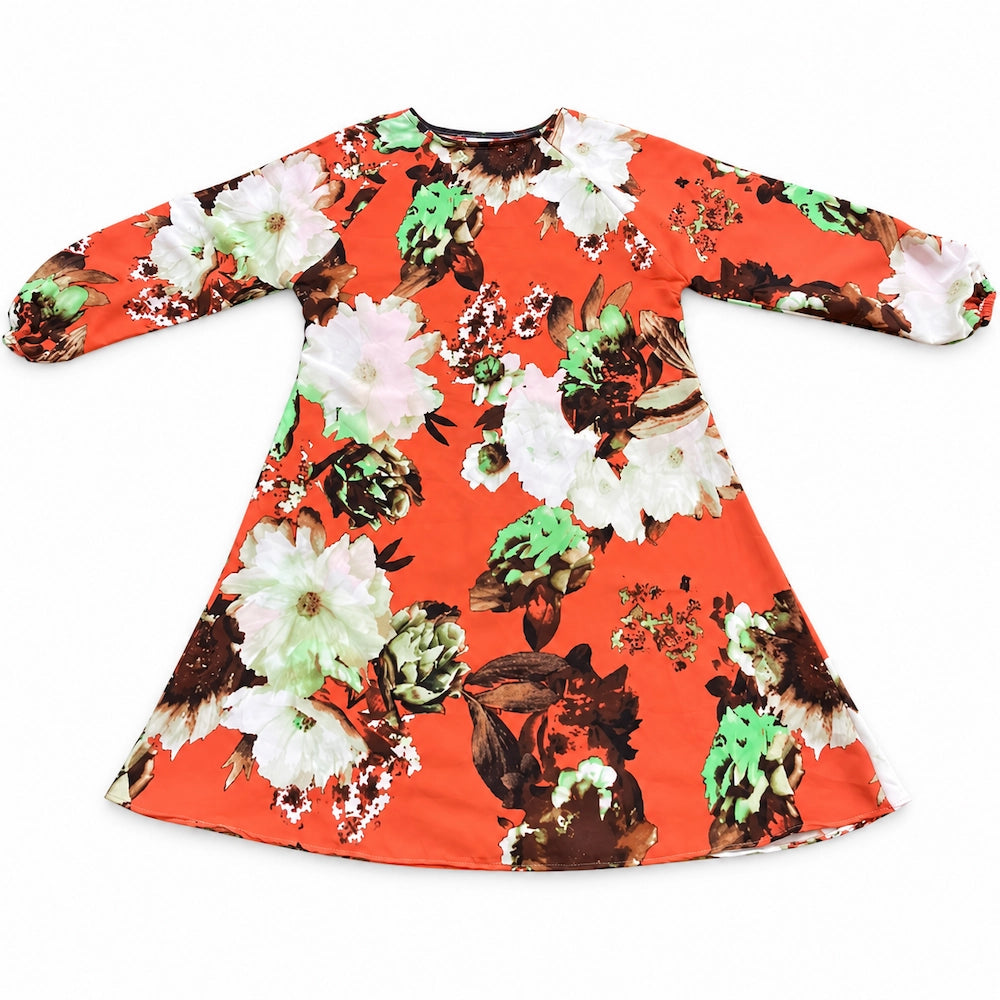 Coral Floral Print Kids Abaya for Girls