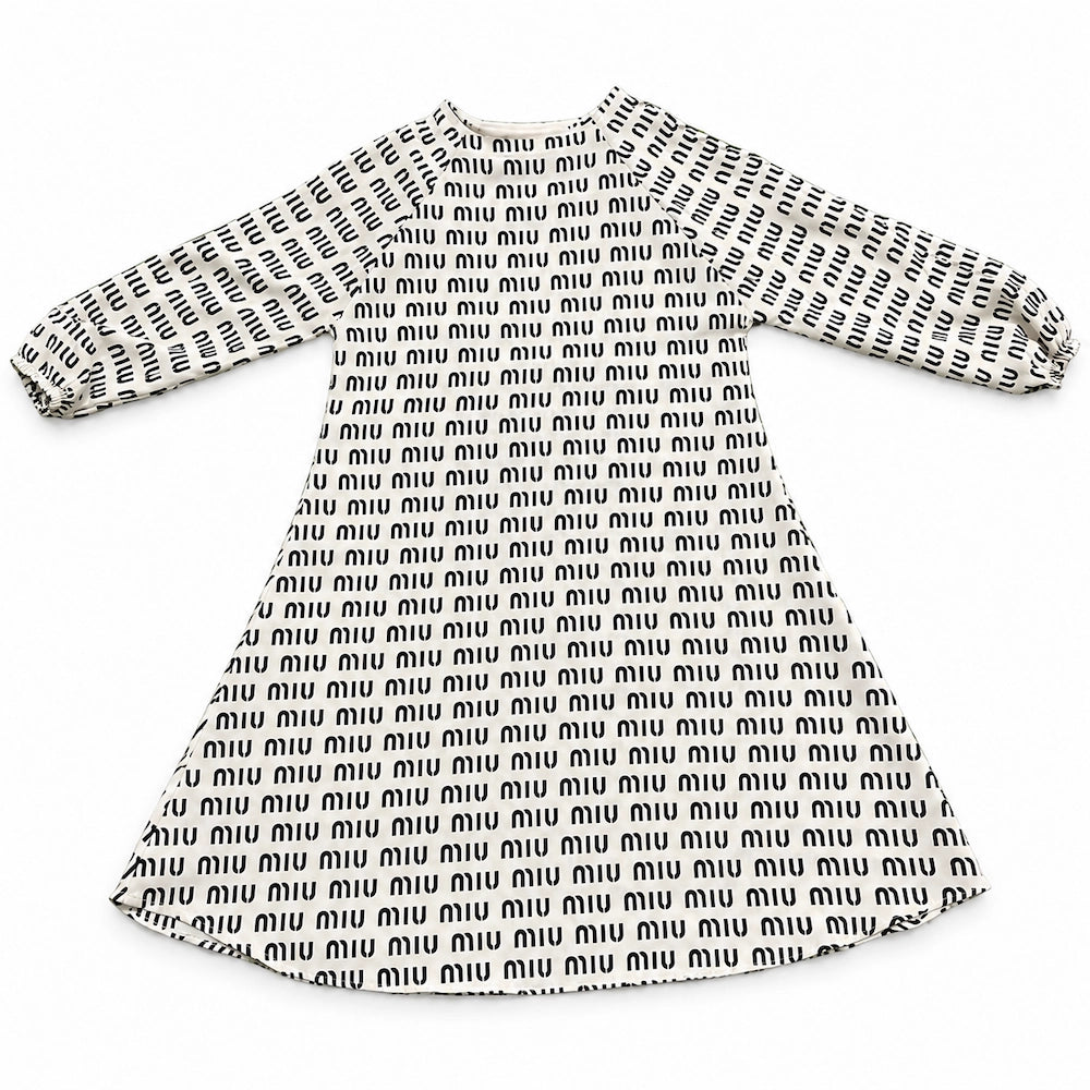 Black Dash Print White Kids Abaya for Girls