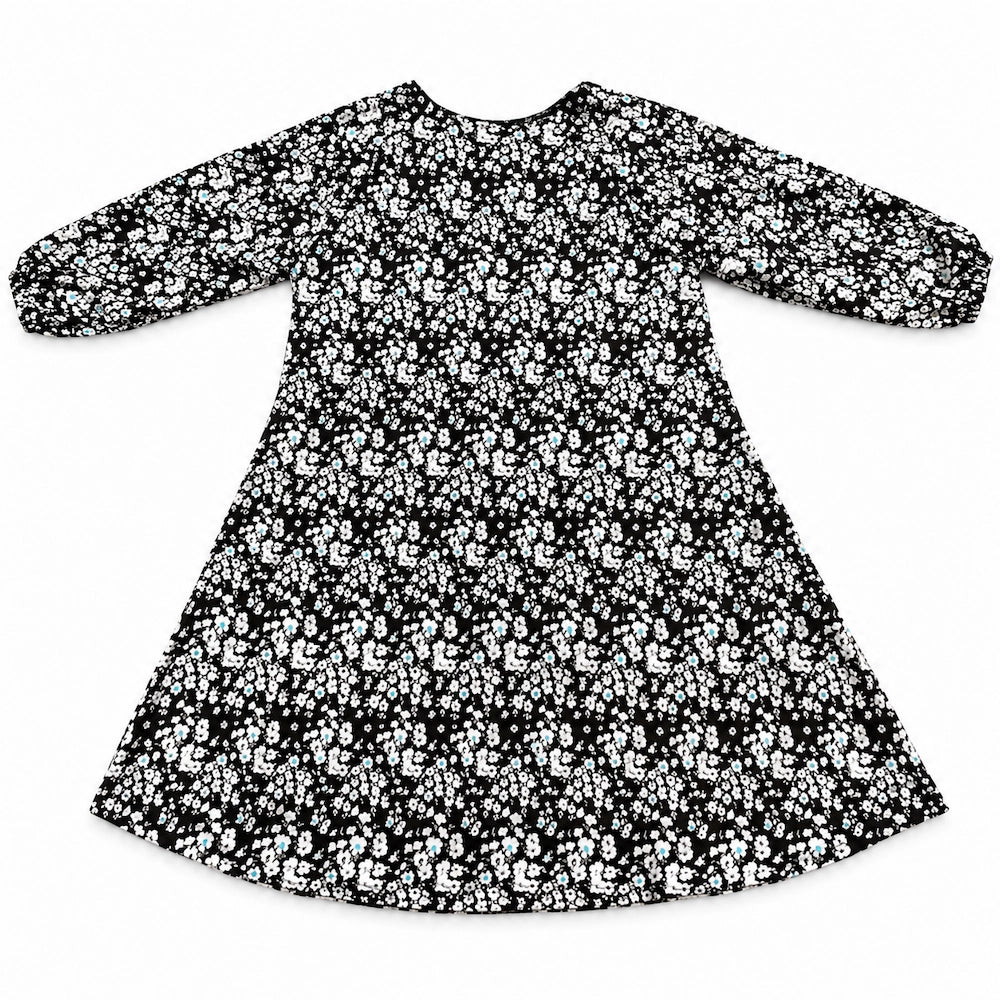 Black And White Tiny Floral Print Kids Abaya for Girls