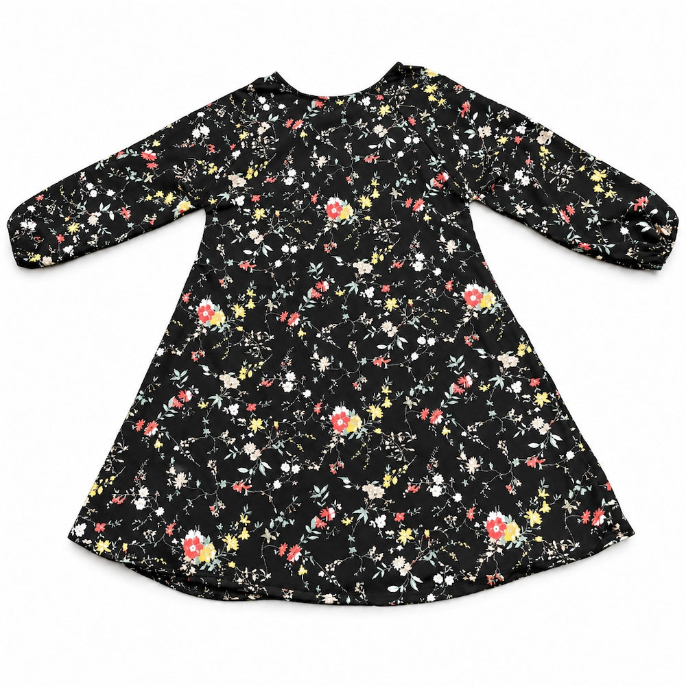 Black Multicolor Floral Print Kids Abaya
