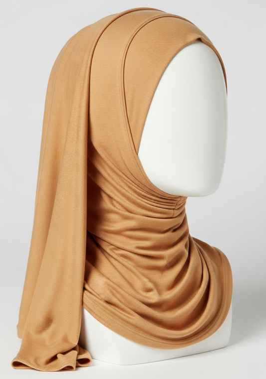 Light camel weightless jersey hijab with soft drape