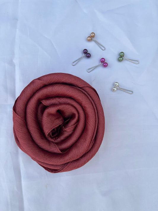 Crinkle Silk Hijab - Reddish Maroon | Elegant & Flowing