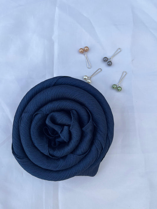 Crinkle Silk Hijab - Deep Navy | Lightweight & Luxurious