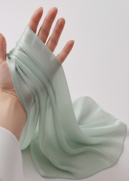 Sage Green Organza Silk Hijab – Soft, Elegant, Lightweight Silk