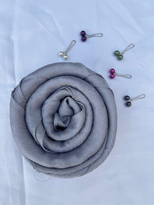 Crinkle Silk Hijab - Shimmery Silver | Sparkle & Comfort