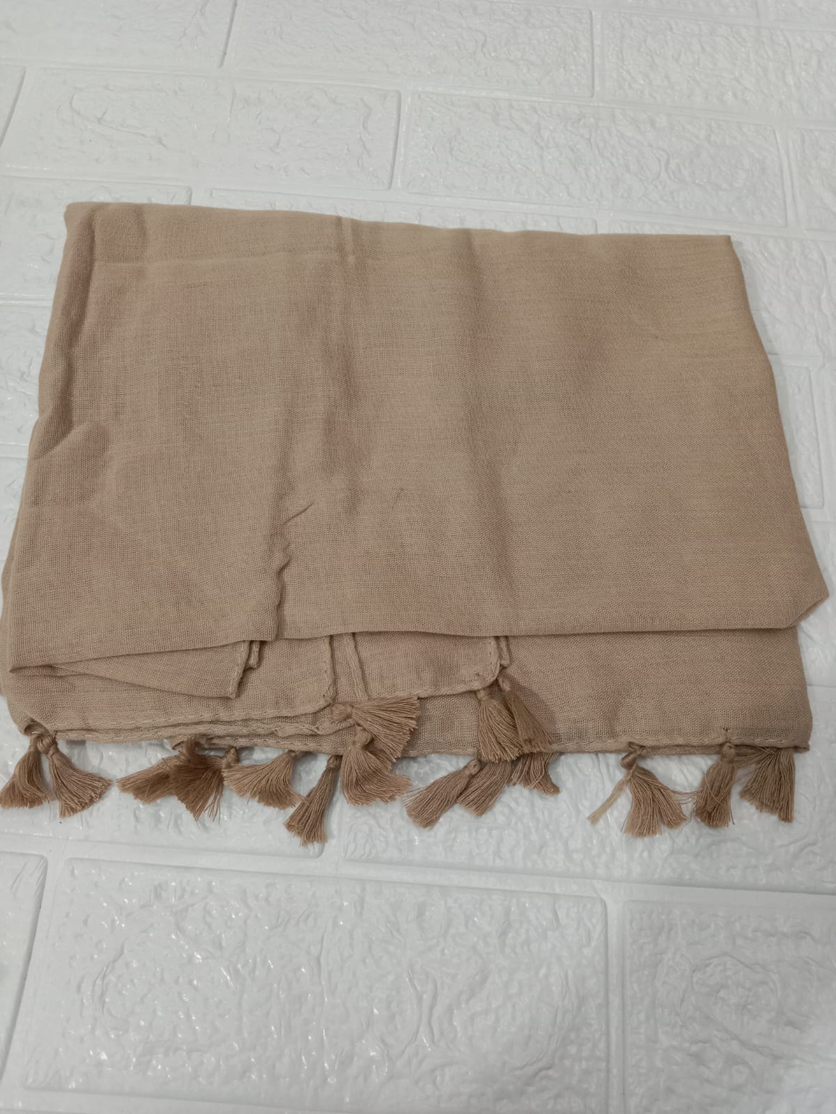 Soft mocha beige lawn tassels hijab lightweight breathable modest scarf with tassel edges Graceful Layers