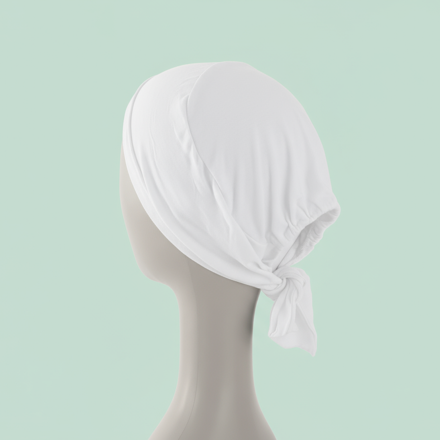 White Tie Back Tube Cap - Soft and Adjustable Under Hijab Band
