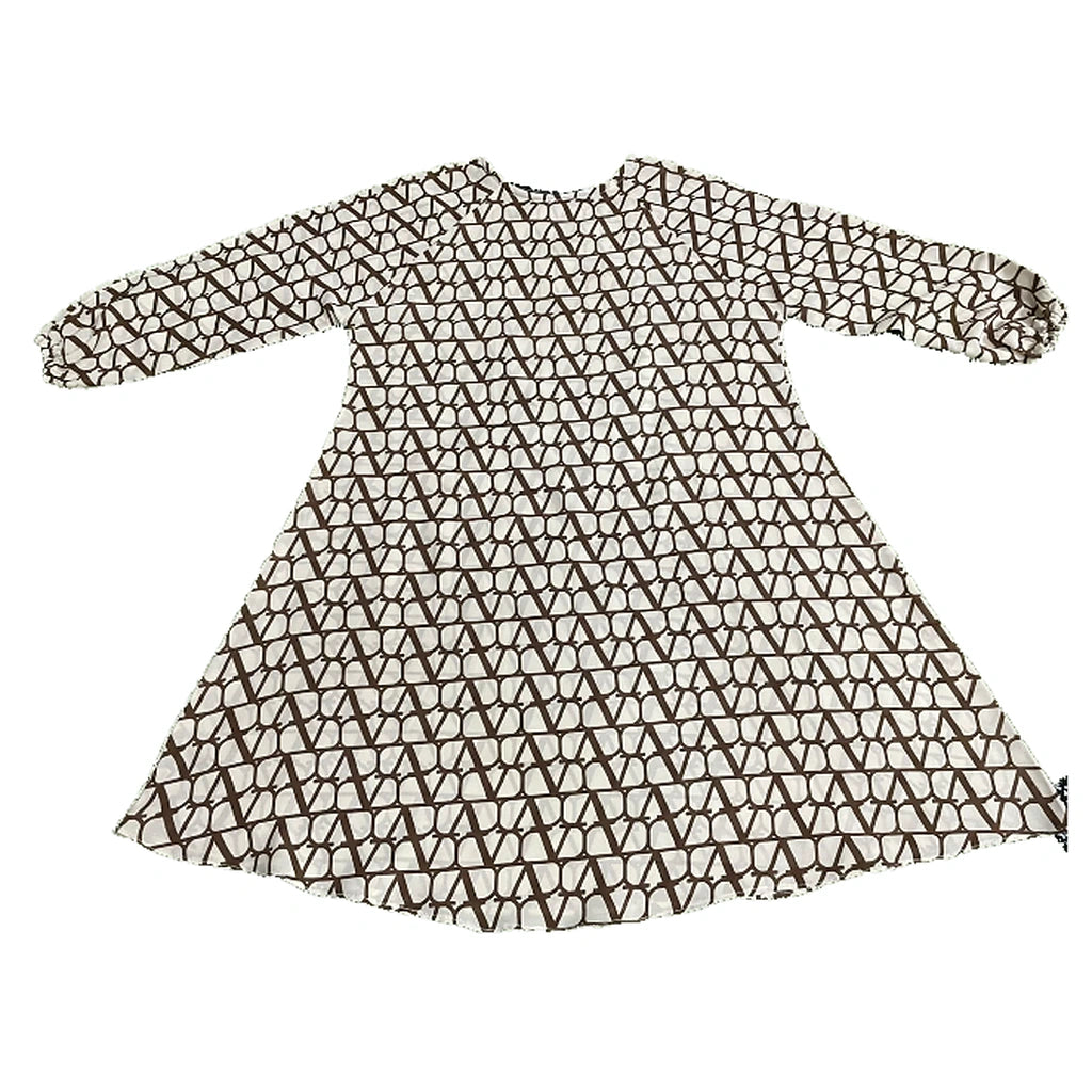 Beige and Brown Geometric Lattice Kids Abaya
