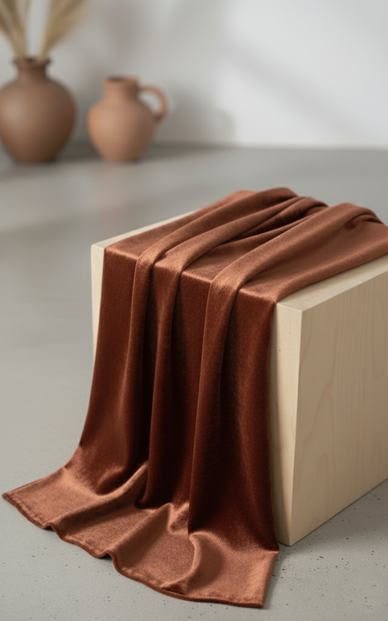 Cocoa Charm Silk Textured Hijab – Brown 🤎