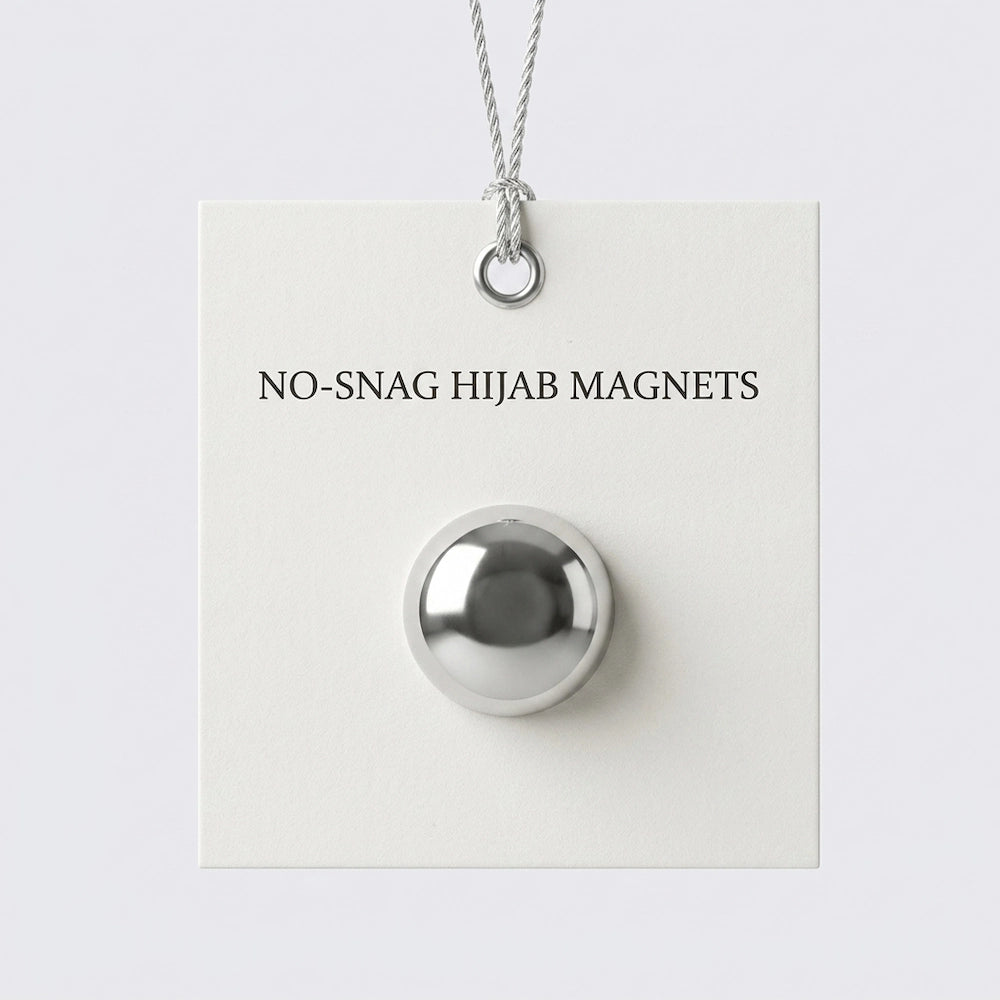 Silver round metallic hijab magnet for secure no-snag hijab styling