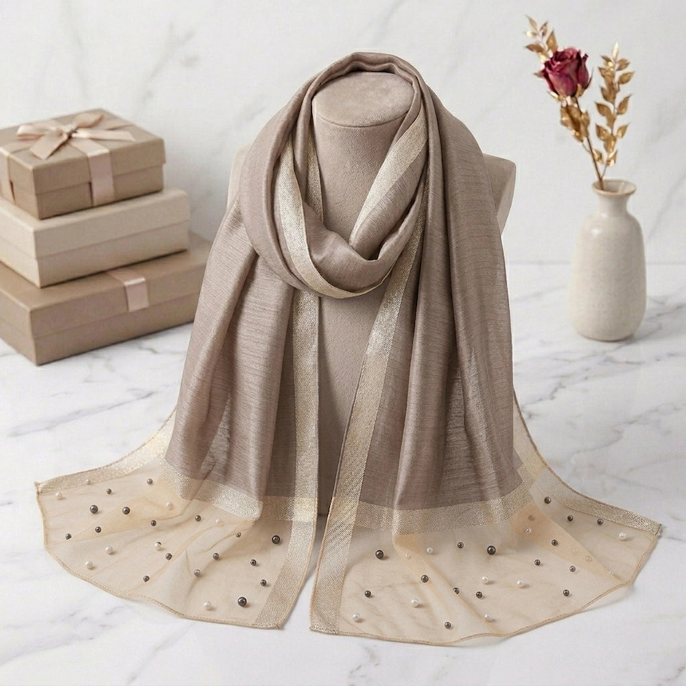 gray beige hijab by graceful layer