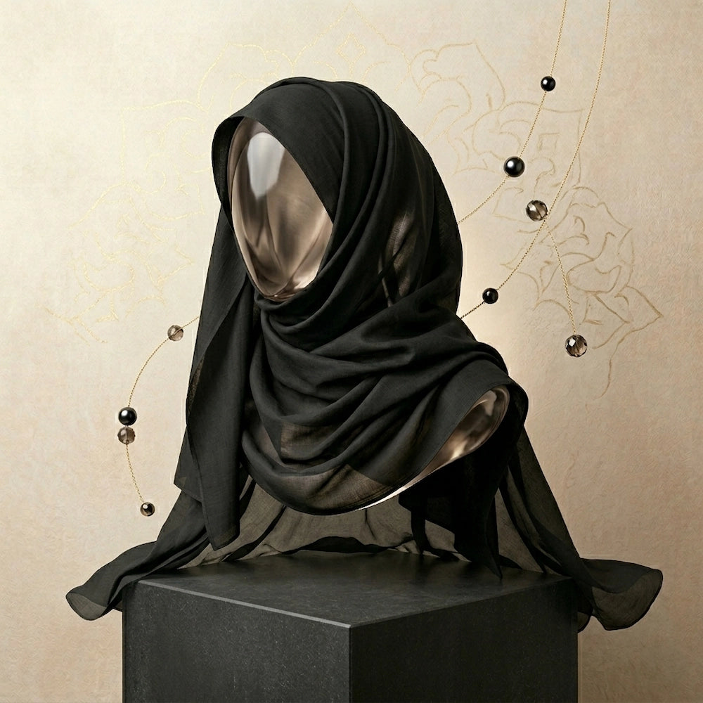 Black modal lawn hijab XL size soft breathable textured hijab Pakistan

