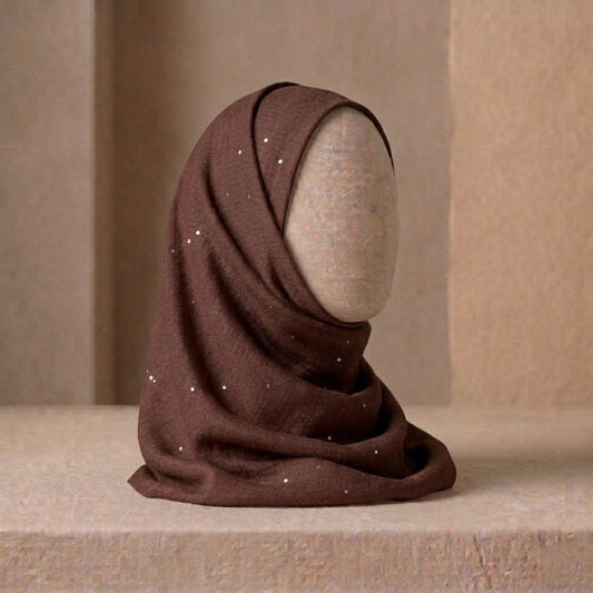brown lawn hijab with delicate sequin accents modest fashion scarf
