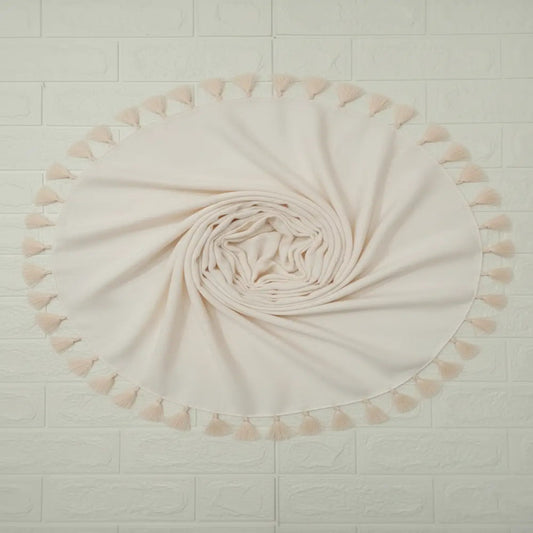 Light off white lawn tassels hijab lightweight breathable modest scarf with tassel edges Graceful Layers
