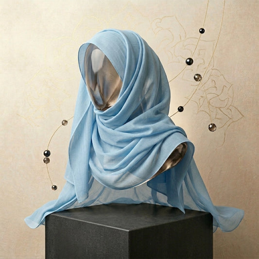 Dusty blue modal lawn hijab XL size soft breathable textured hijab Pakistan
