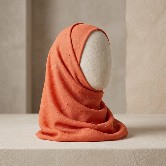 orange sequin lawn hijab vibrant modest fashion scarf
