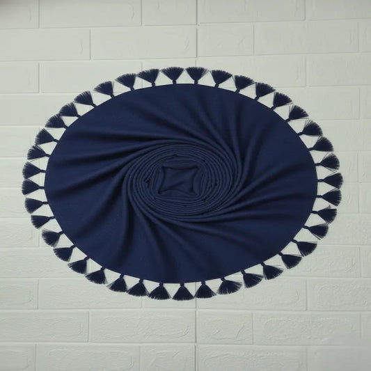 Navy blue lawn tassels hijab lightweight breathable modest scarf with tassel edges Graceful Layers