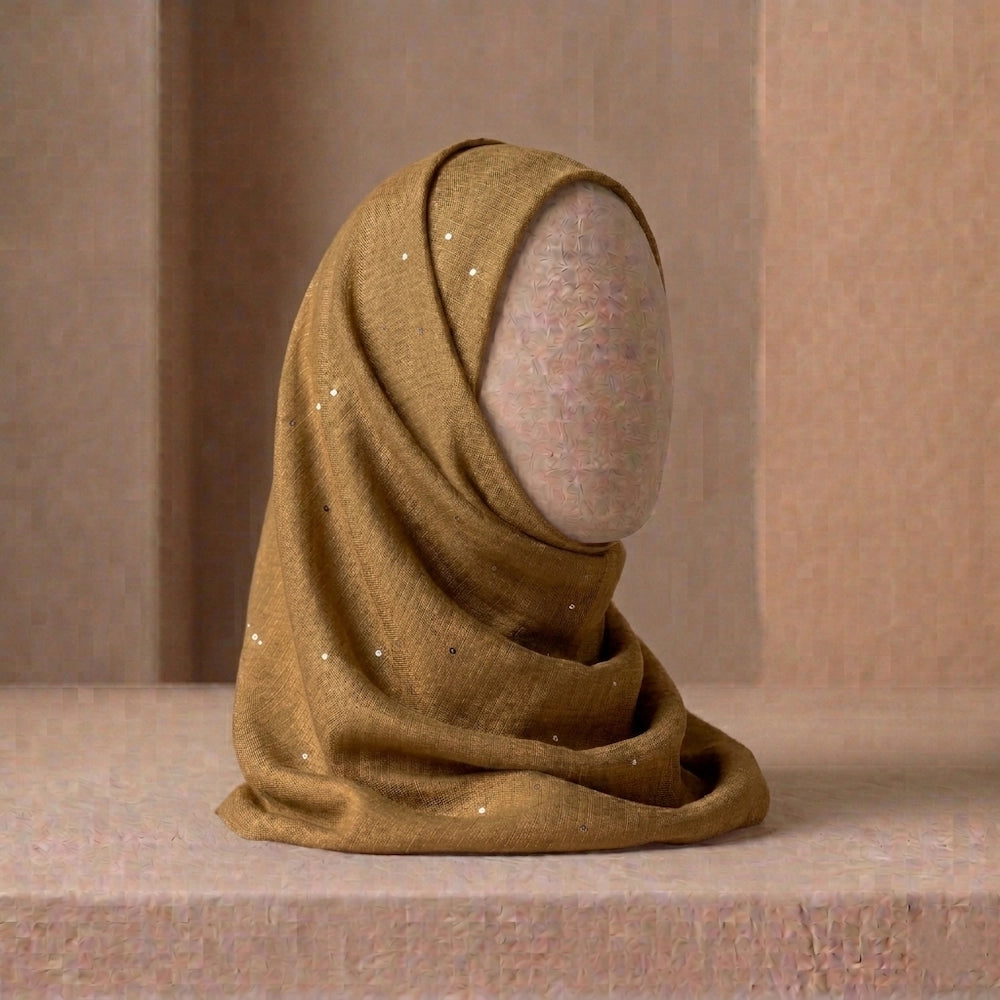 beige sequin lawn hijab soft neutral modest fashion scarf

