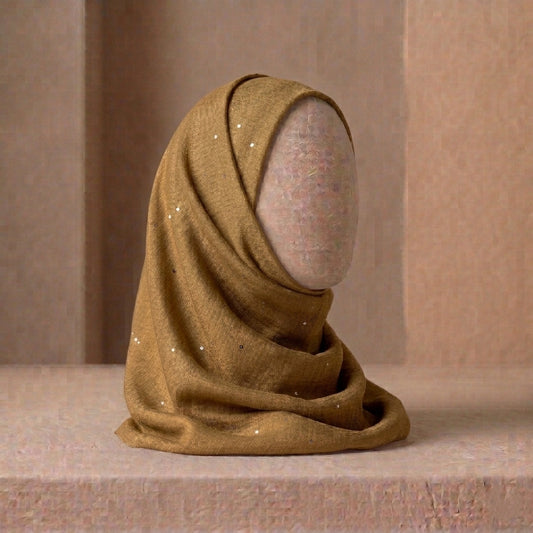 beige sequin lawn hijab soft neutral modest fashion scarf
