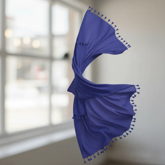 Royal blue lawn tassels hijab lightweight breathable modest scarf with tassel edges Graceful Layers
