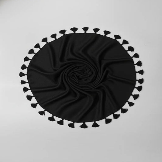 Black lawn tassels hijab lightweight breathable modest scarf with tassel edges Graceful Layers
