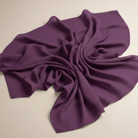 Brinjal purple georgette hijab fabric laid flat showcasing smooth texture