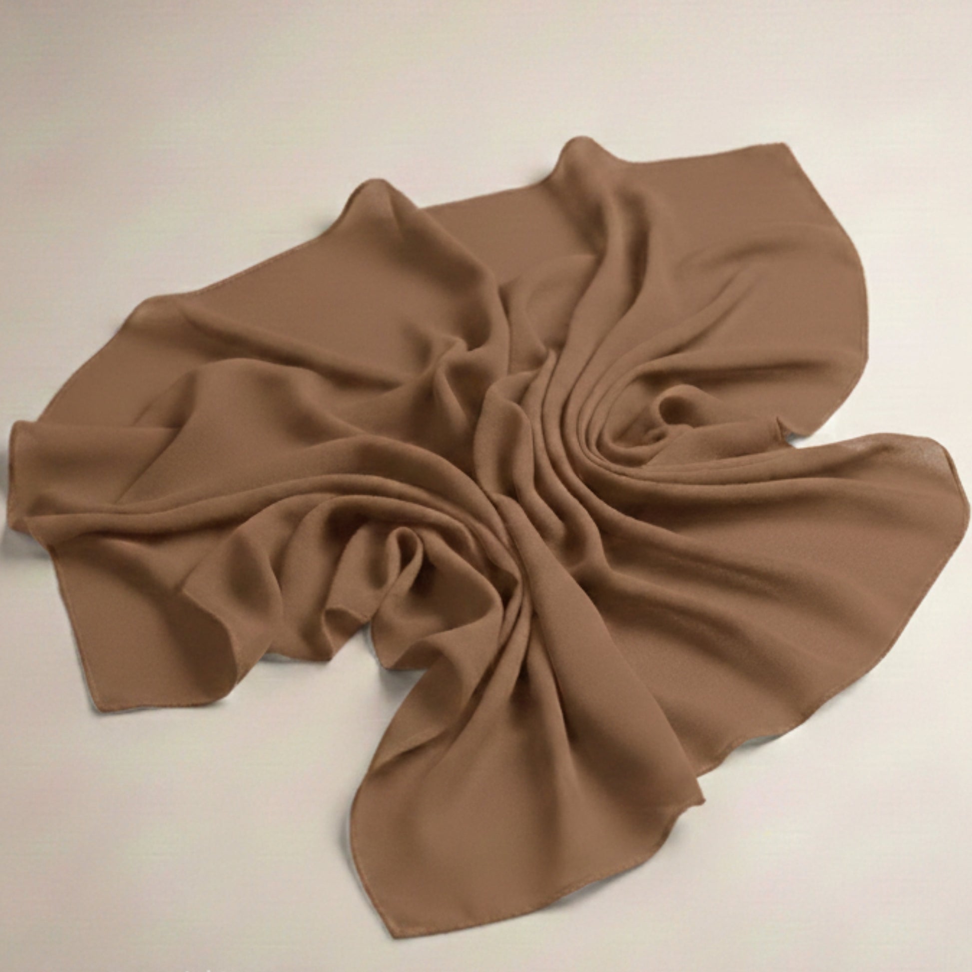 Spicy coffee georgette hijab fabric flat lay highlighting smooth texture