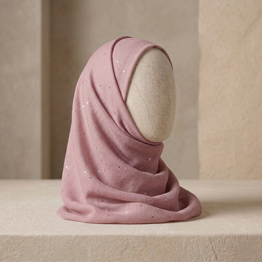 mauve lawn hijab with delicate sequin sparkle elegant modest fashion scarf
