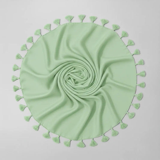 Mint lawn tassels hijab lightweight breathable modest scarf with tassel edges Graceful Layers
