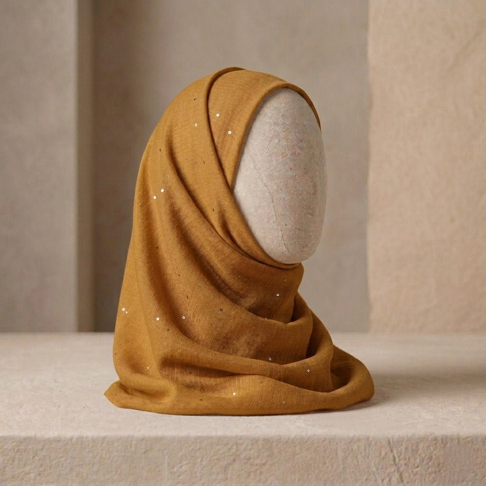 mustard lawn hijab with delicate sequin detail modest fashion scarf
