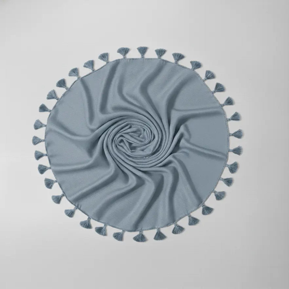 Dusty blue lawn tassels hijab lightweight breathable modest scarf with tassel edges Graceful Layers
