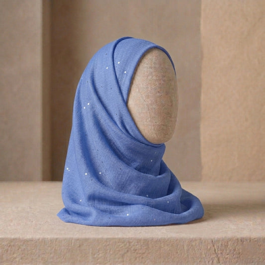light blue sequin lawn hijab airy modest scarf
