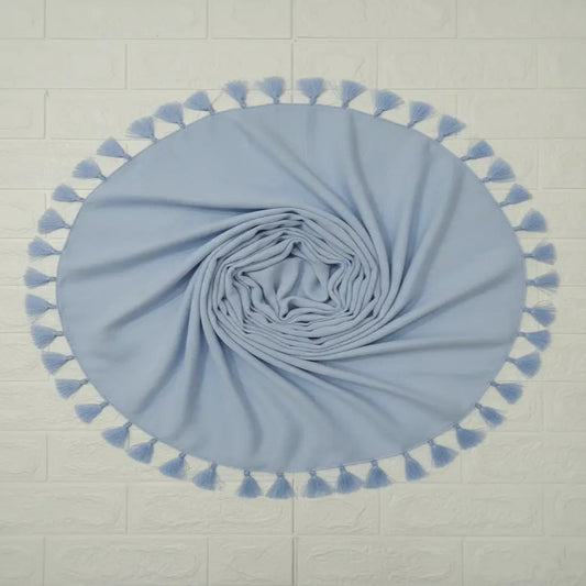 Sky blue lawn tassels hijab lightweight breathable modest scarf with tassel edges Graceful Layers
