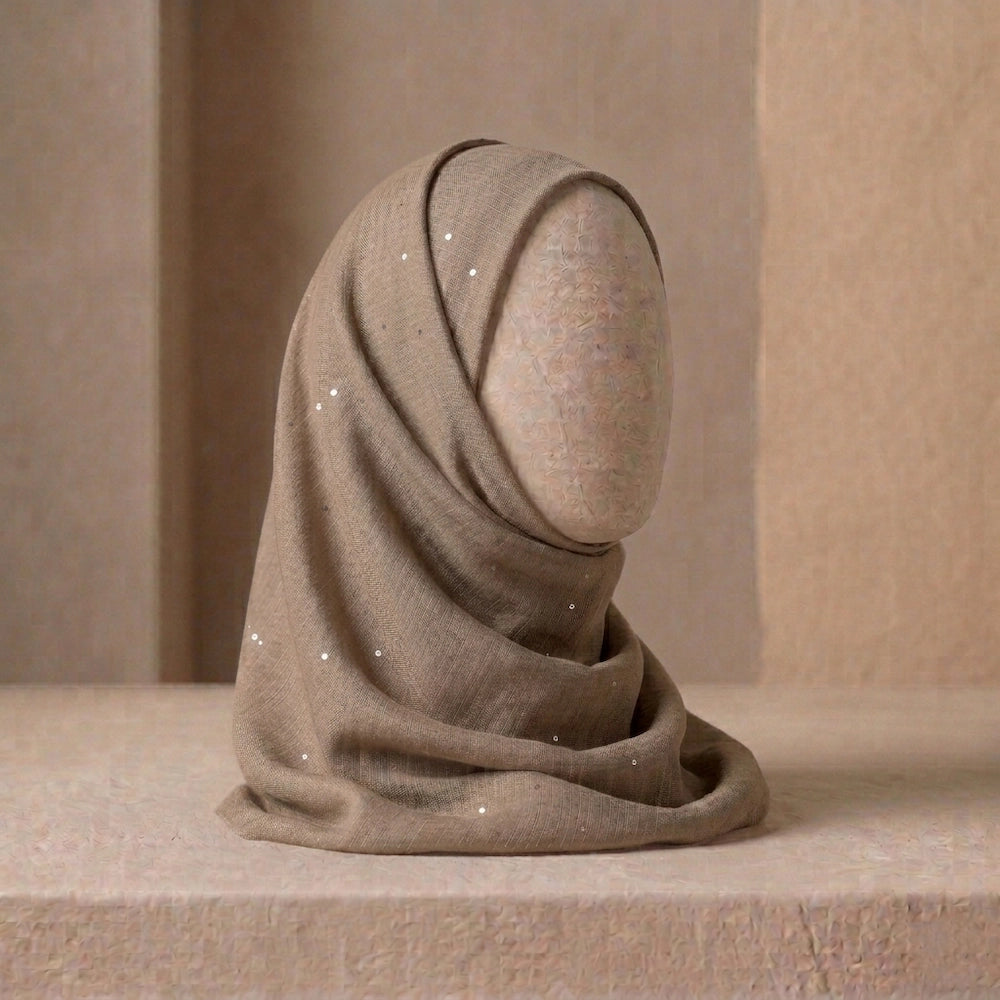 light beige sequin lawn hijab soft neutral modest scarf
