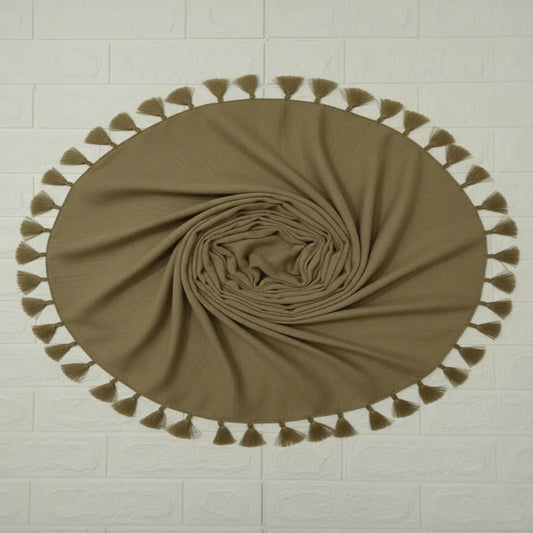 Olive brown lawn tassels hijab lightweight breathable modest scarf with tassel edges Graceful Layers
